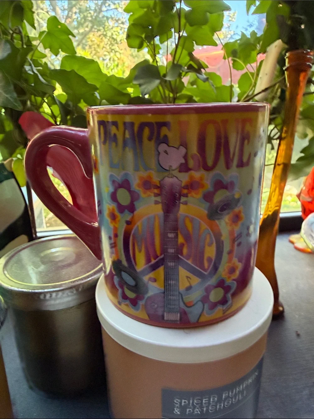 Pink Peace & Love Music Ceramic Teapot Mug